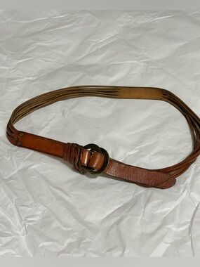 Genuine Leather Boho Double Ring Belt Brown Multi-Strand Fringe Style S/M